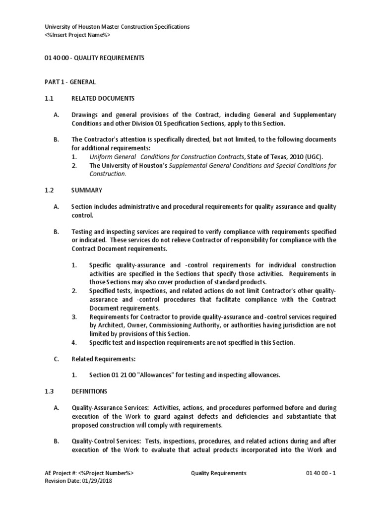 Uniform General Conditions For Construction Contracts, State of Texas