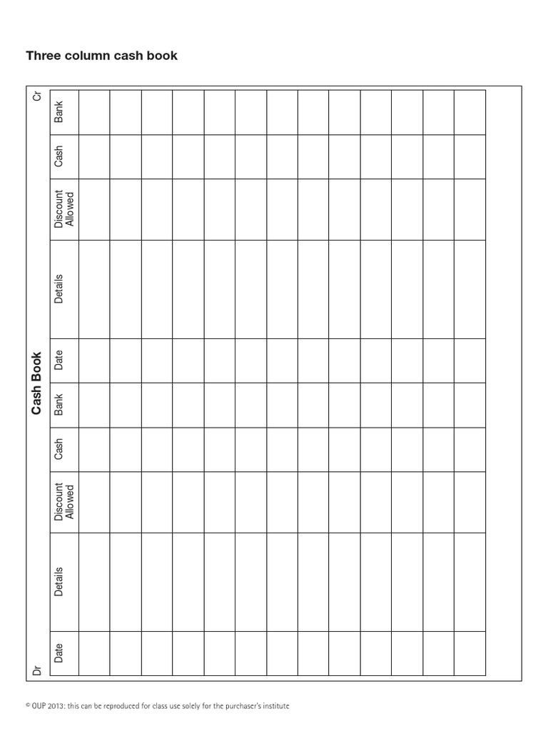 Three Column Cash Book Template | PDF | Finance & Money Management