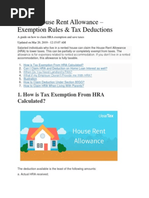 HRA - House Rent Allowance - Exemption Rules &amp; Tax Deductions 