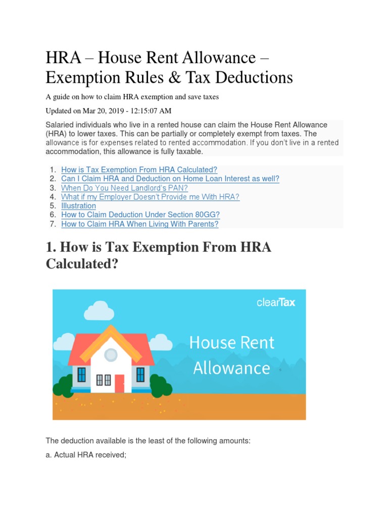 HRA House Rent Allowance Exemption Rules & Tax Deductions PDF