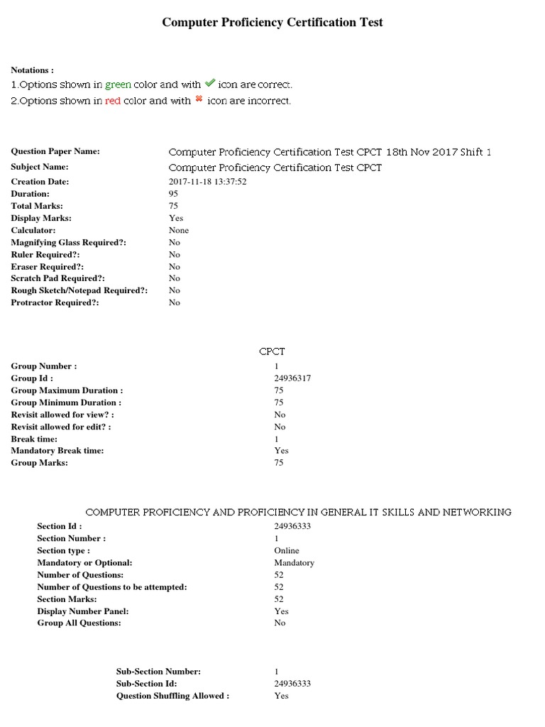 Computer Proficiency Certification Exam | PDF | Multiple Choice | Question