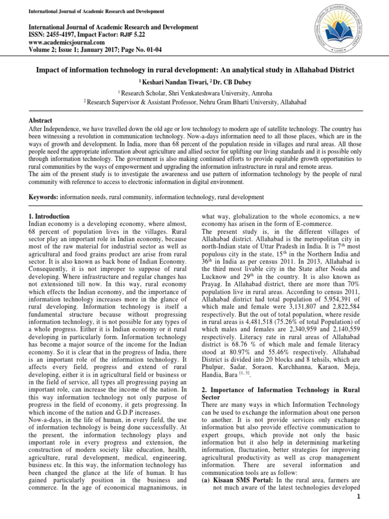 IT's Role in Rural Development in India | PDF | Agriculture | Economic ...