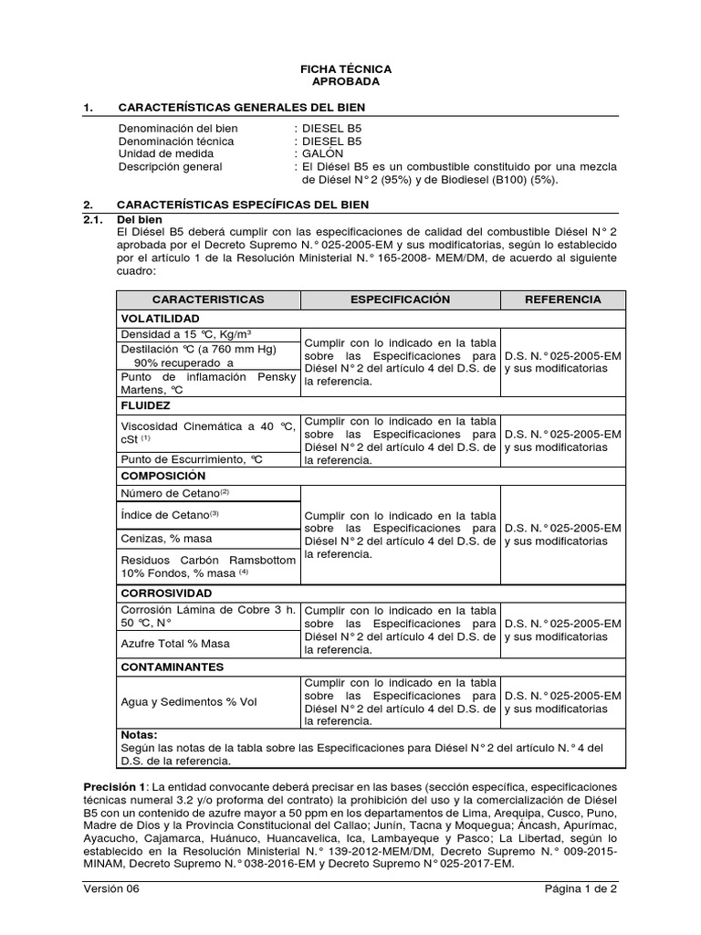 Ficha Tecnica Petroleo Vigente PDF Combustible diesel Biodiésel