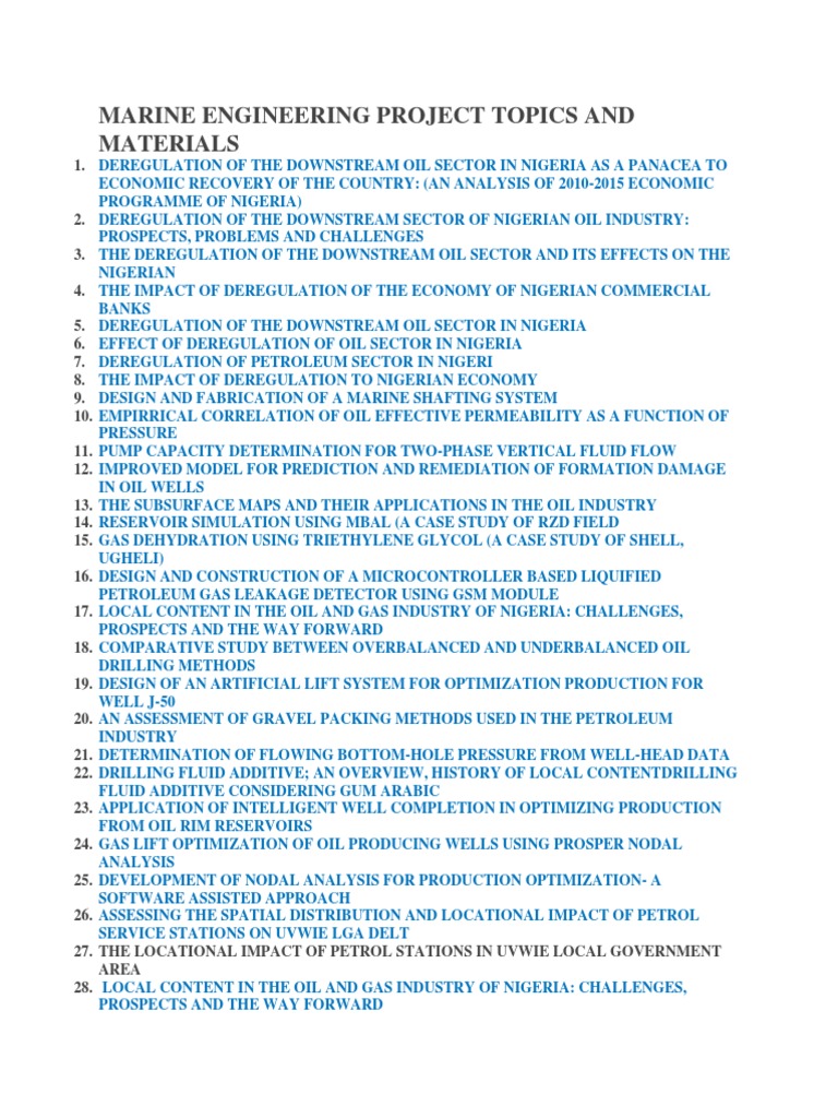 Marine Engineering Project Topics | PDF | Oil Well | Marine Propulsion