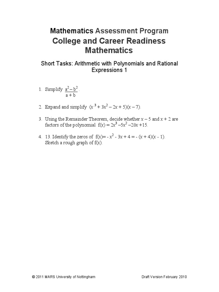College and Career Readiness Mathematics PDF