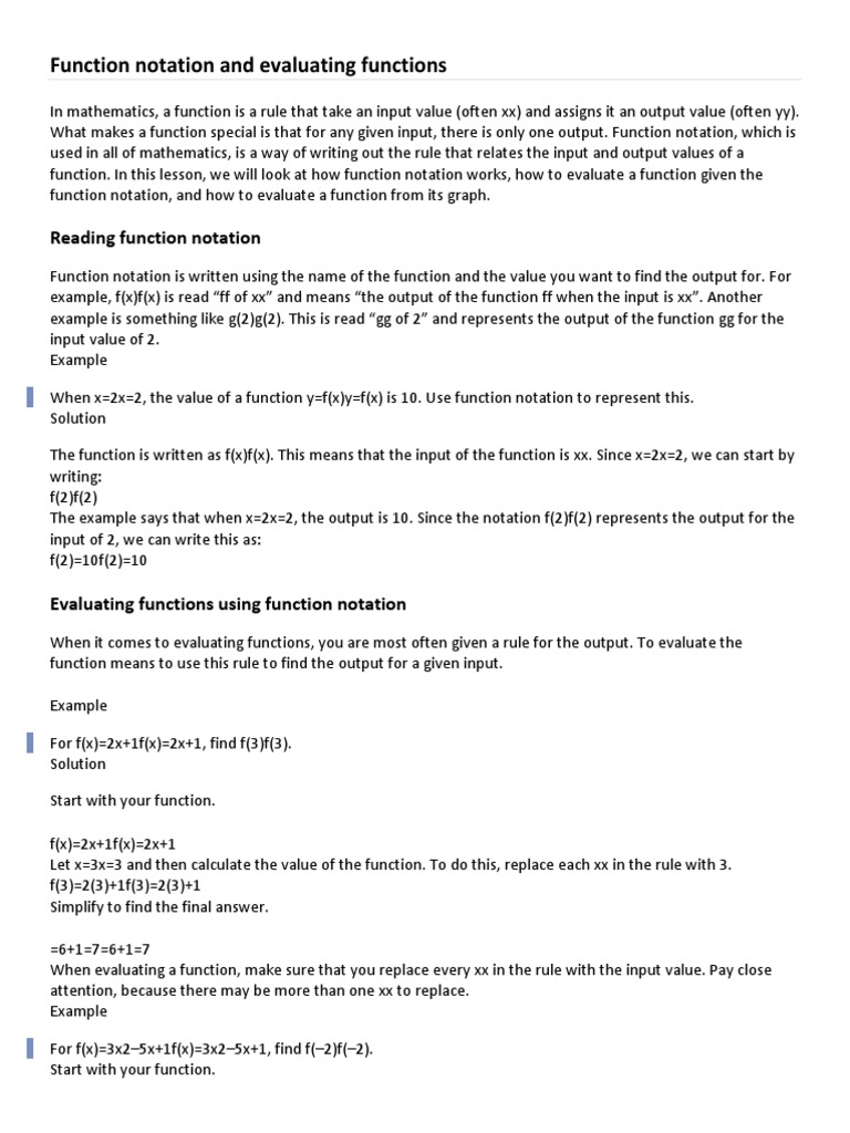 Evaluating Functions with Notation | PDF | Function (Mathematics ...