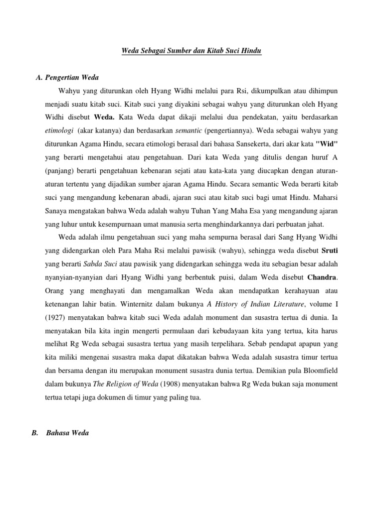Weda Sebagai Sumber Dan Kitab Suci Hindu
