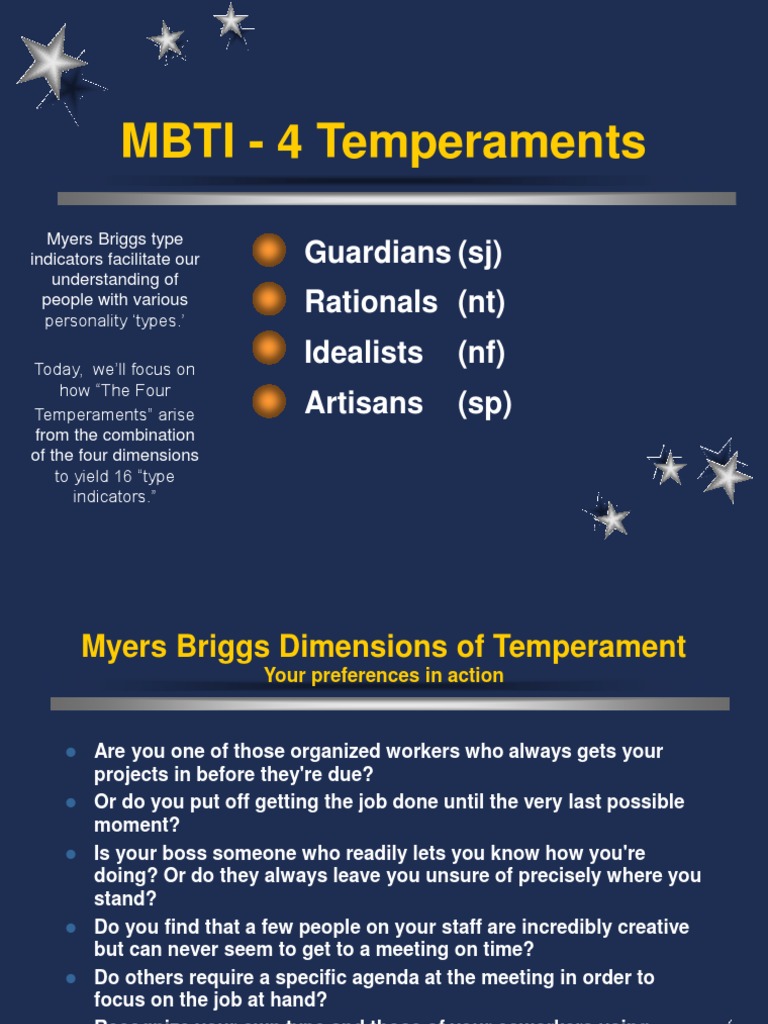 MBTI - 4 Temperaments: Guardians (SJ) Rationals (NT) Idealists (NF ...