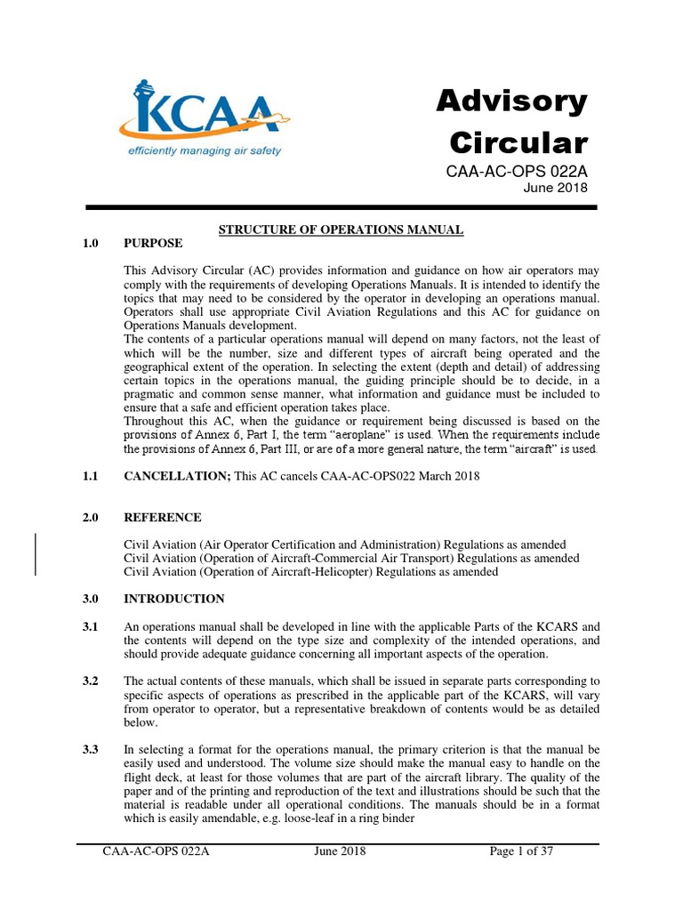 CAA-AC-OPS022A Structure of Operations Manuals | PDF | Instrument ...