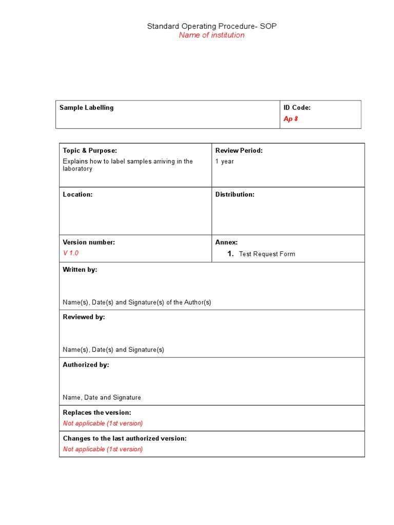 Standard Operating Procedure-SOP: Name of Institution | PDF | Identity ...