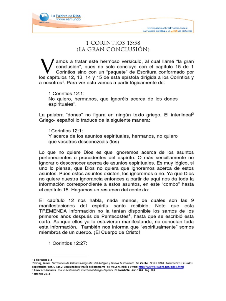 1 Corintios 15 58 La Gran Conclusión1pdf First Epistle