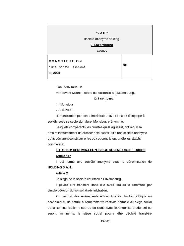 modele de statuts holdings.pdf  Action (Finance)  Sociétés