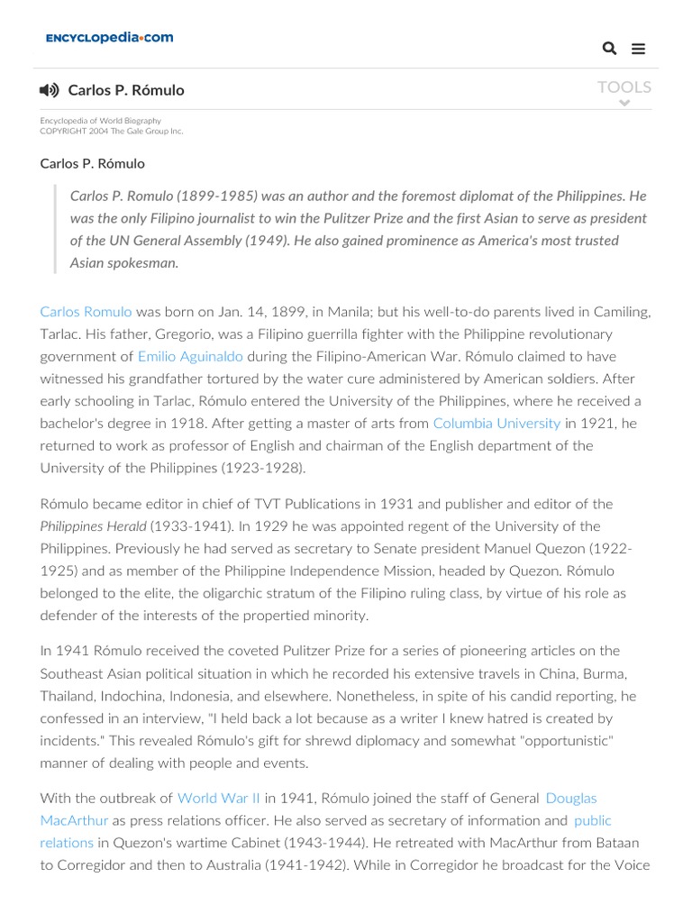 Carlos Romulo | PDF | Philippines | Unrest