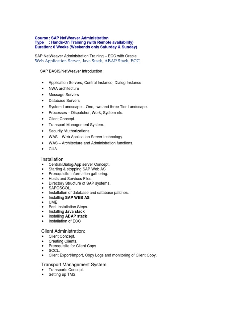 SAP NetWeaver Admin Training Course | PDF | Databases | Kernel ...