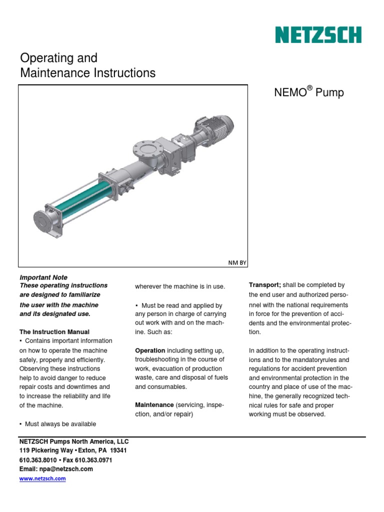 Operating and Maintenance Instructions: Nemo Pump | PDF