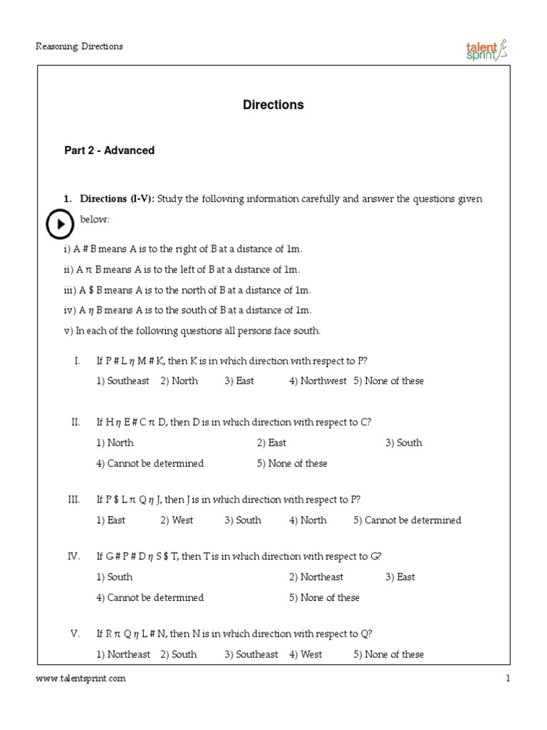 Directions Practice Questions | PDF | Nature | Teaching Mathematics