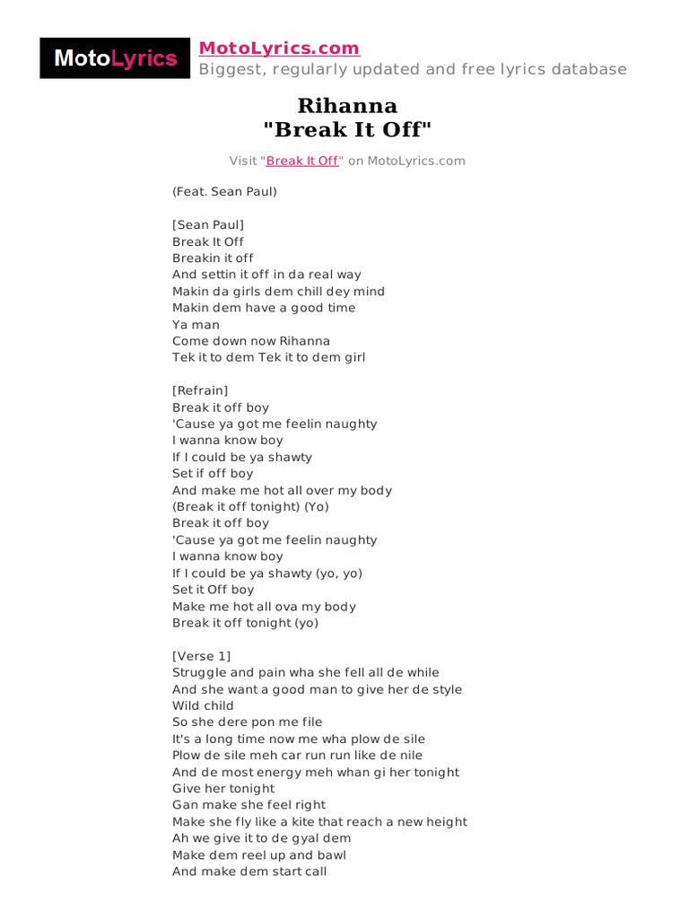 Rihanna break it off lyrics pdf contemporary r b dance music