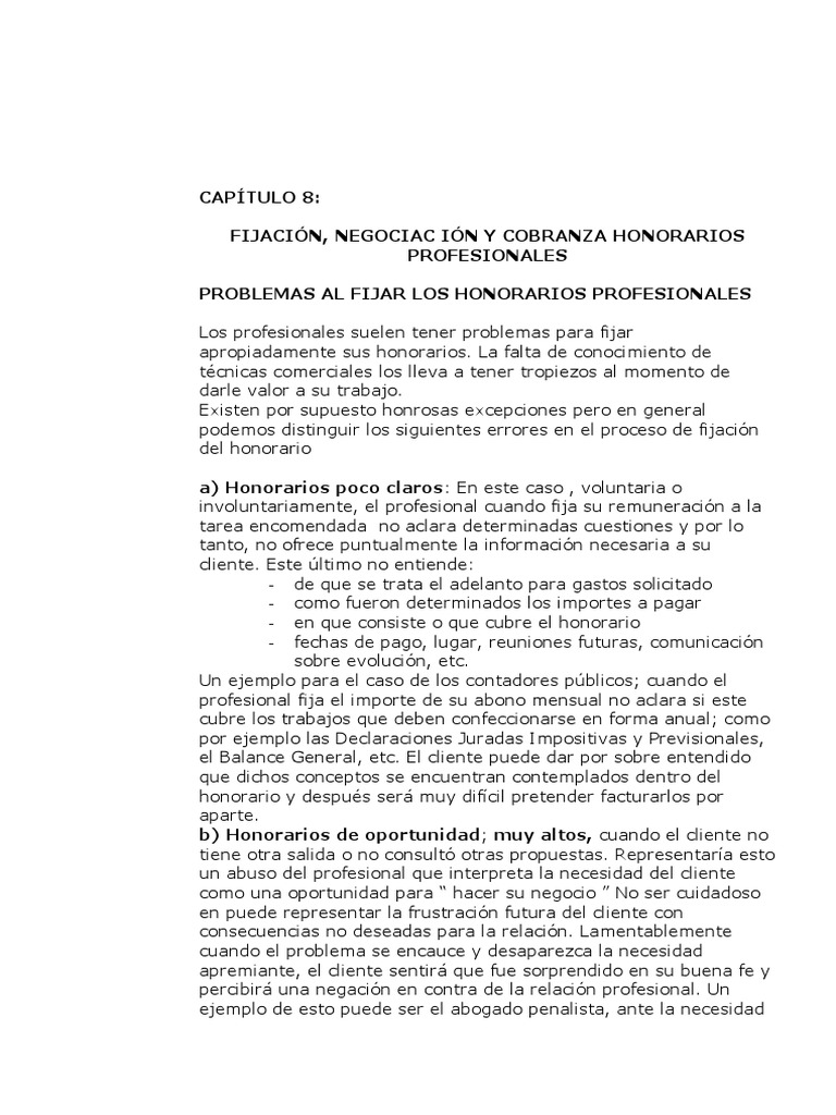 Fijación y Cobranza de Honorarios Profesionales | PDF | Negociación ...