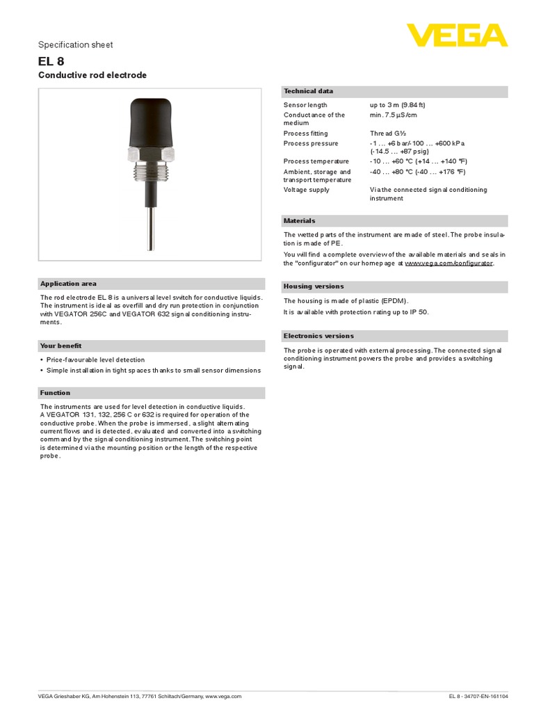 EL 8 Conductive Rod Electrode Specs | PDF | Sensor | Electromagnetism