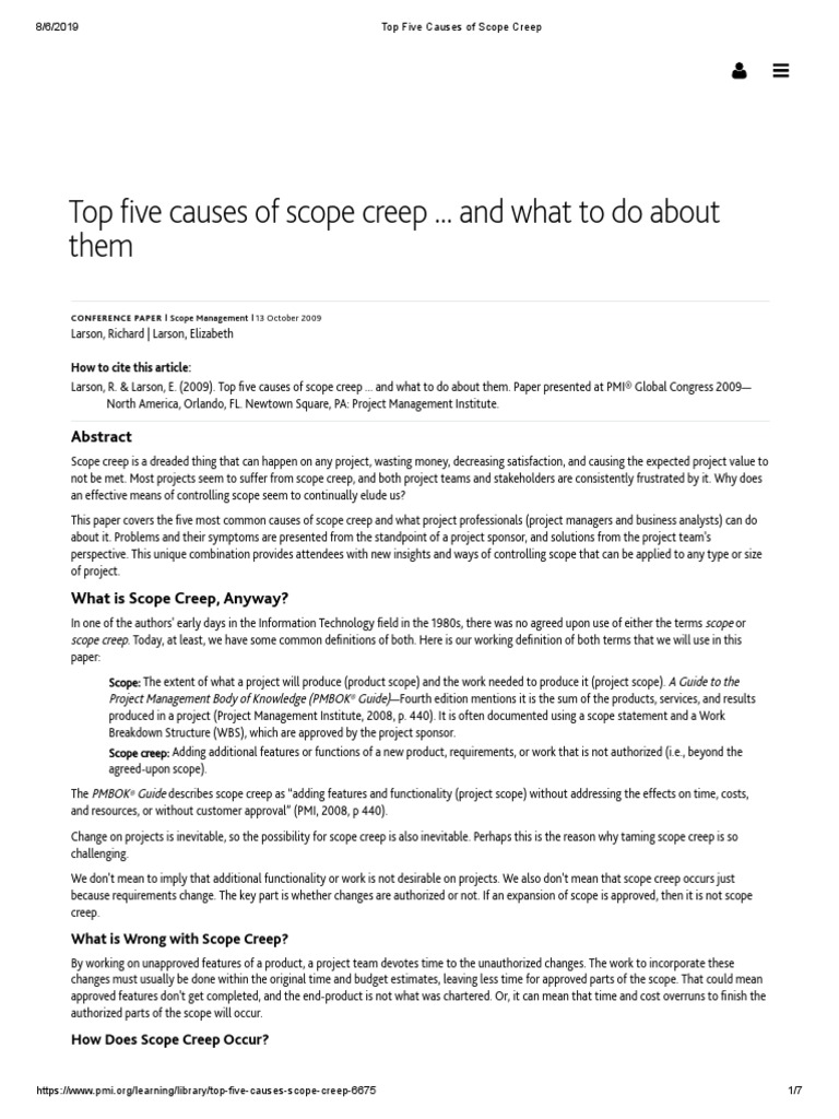 Top Five Causes of Scope Creep PDF | PDF | Project Management | Use Case