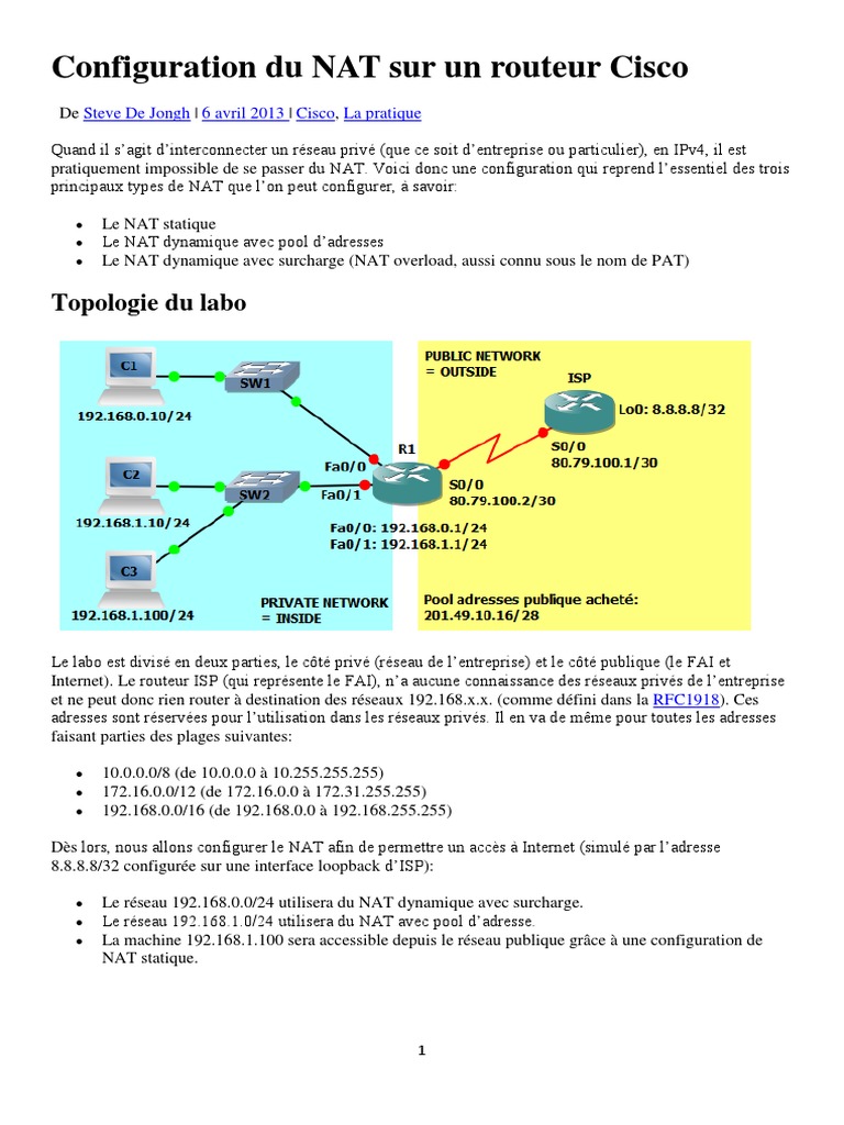 Configuration du NAT sur un routeur Cisco | PDF | Adresse IP ...