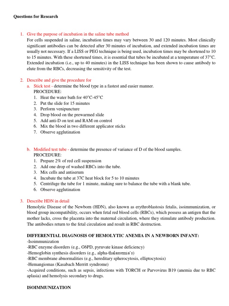 Give The Purpose of Incubation in The Saline Tube Method PDF Blood