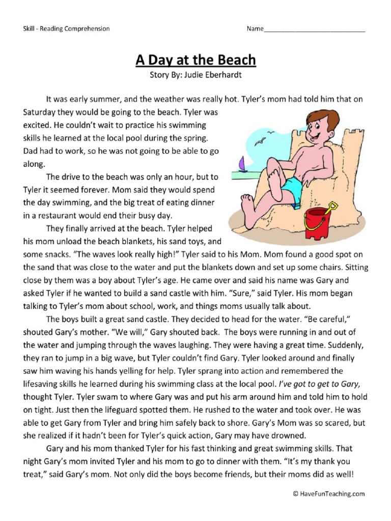 free-a-day-at-the-beach-third-grade-reading-comprehension-worksheet