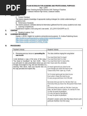 A Detailed Lesson Plan in English for Academic and Professional Purposes