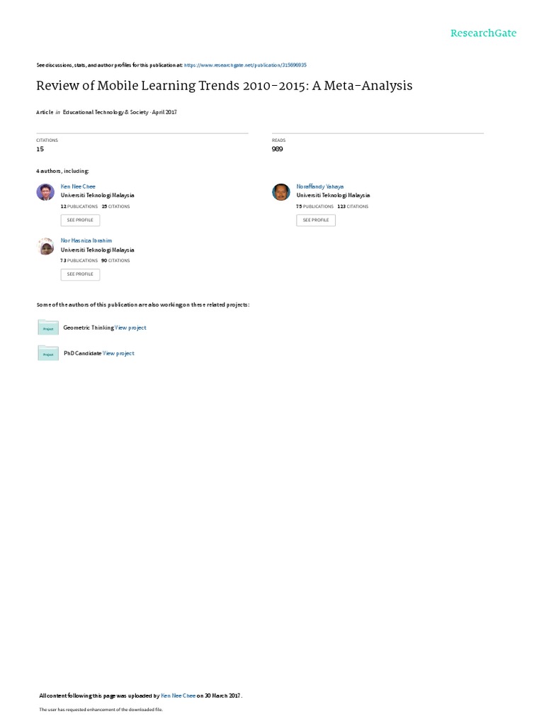 Review of Mobile Learning Trends 2010-2015: A Meta-Analysis | PDF ...