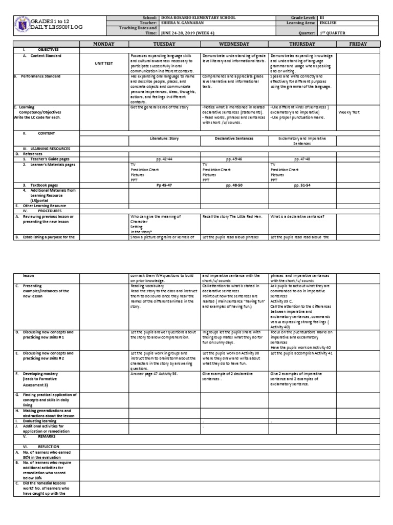 Grade 3 English Daily Lesson Plan | PDF | Learning | Linguistics