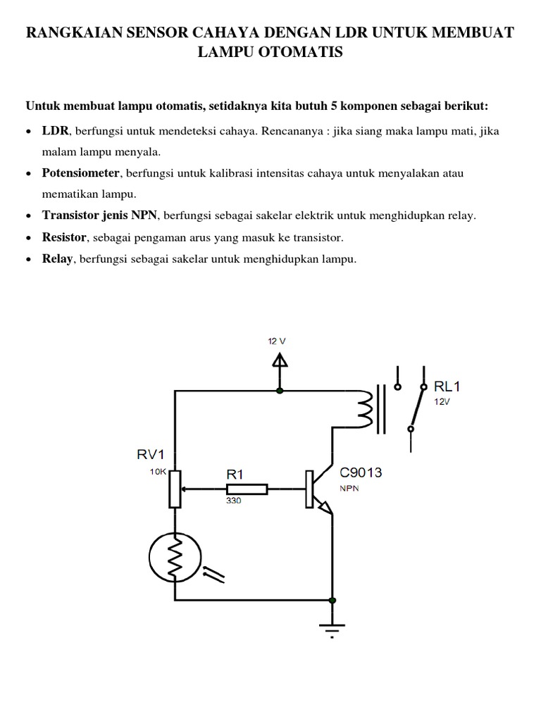 Rangkaian Sensor Cahaya Dengan Ldr Untuk Membuat Lampu Otomatis Pdf