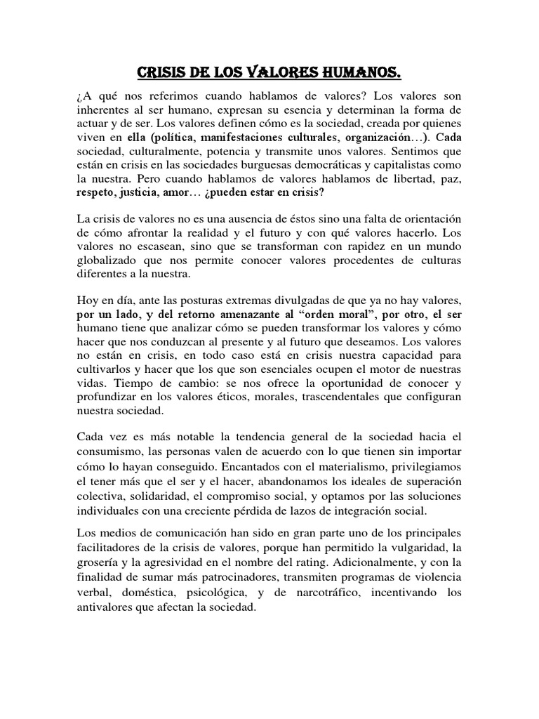 Crisis de Valores en la Sociedad | PDF | Moralidad | Justicia