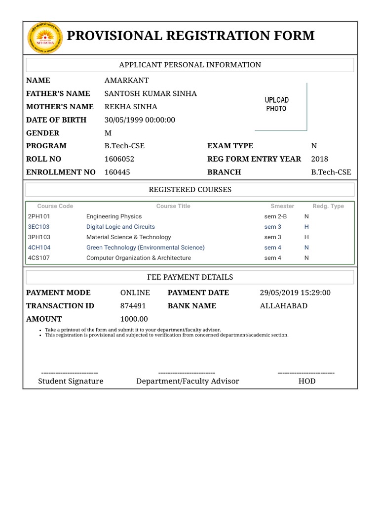 Provisional Registration Form B.Tech-CSE | PDF | Science | Science And ...