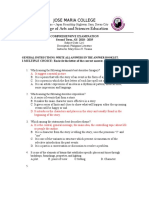 Jose Maria College College of Arts and Sciences Education: Comprehensive Examination Second Term, AY: 2018 - 2019