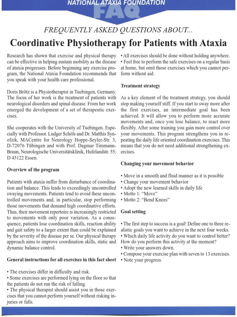 Ataxia Rehabilitation Exercises Guide | PDF | Physical Therapy ...
