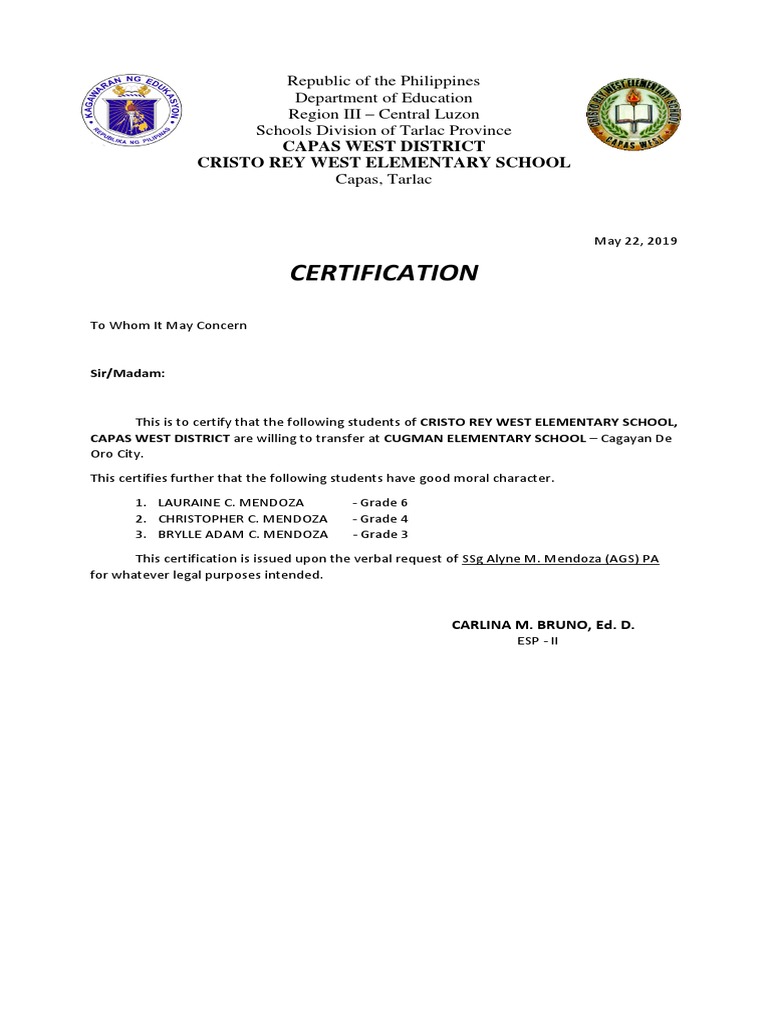 Certification Transfer PDF