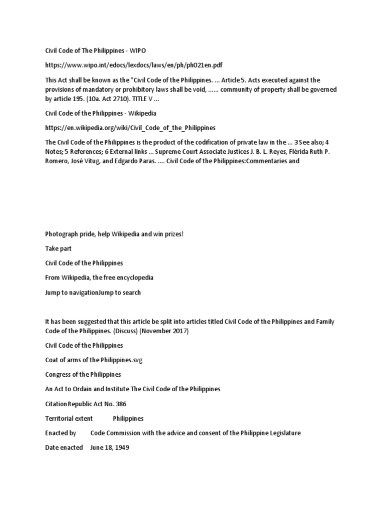 Civil Code of the Philippines Overview | PDF | Social Institutions ...