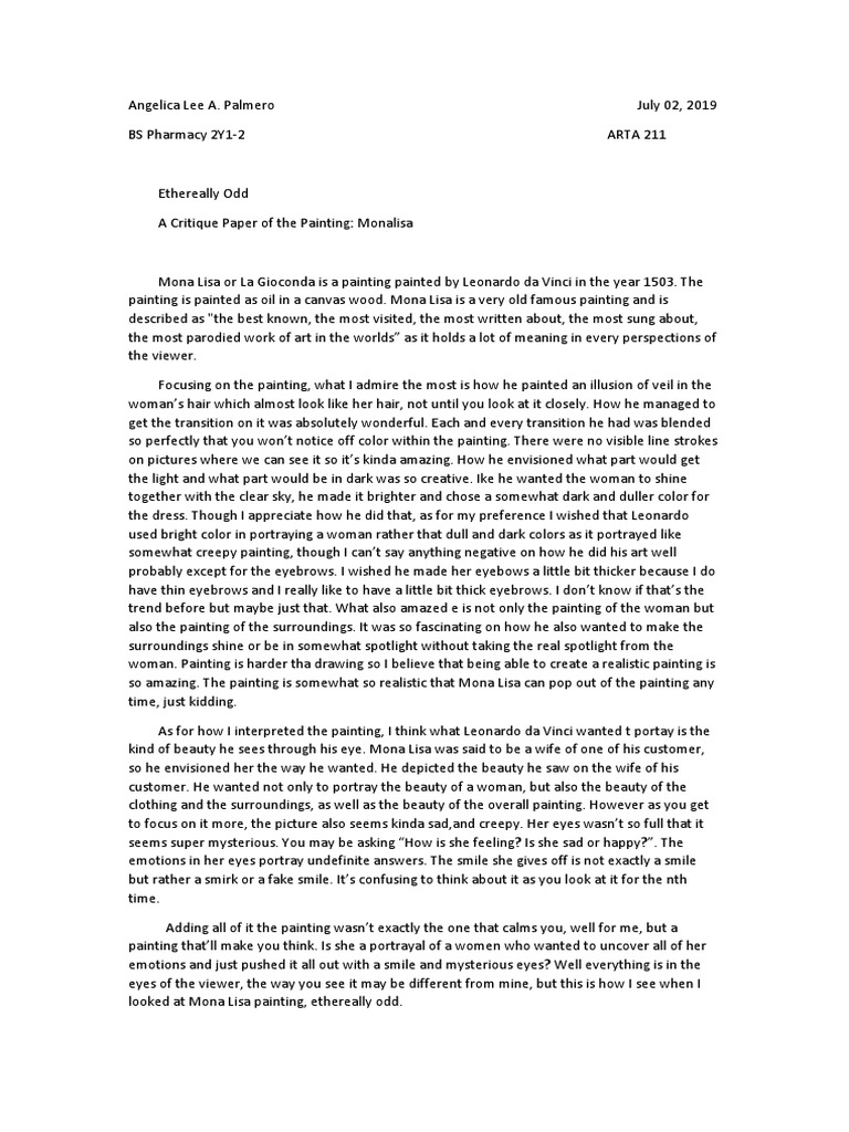 Mona lisa opinion essay image