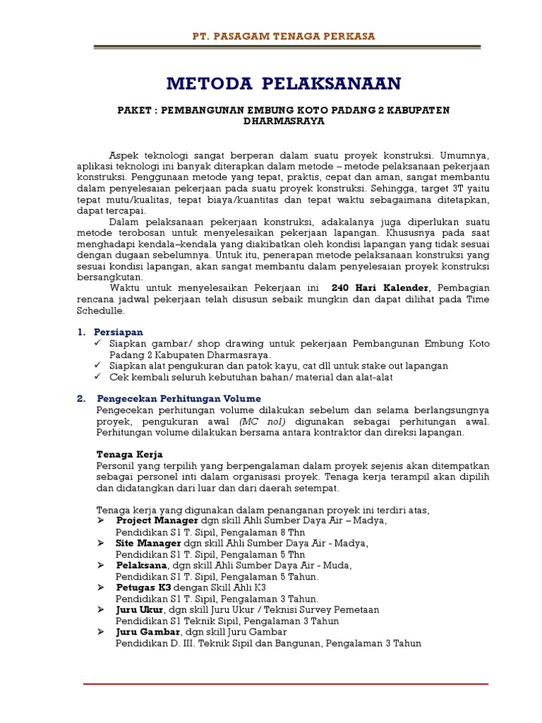 Metoda Pelaksanaan Embung | PDF