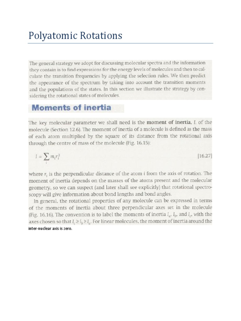 Polyatomic Rotations: Inter-Nuclear Axis Is Zero | PDF