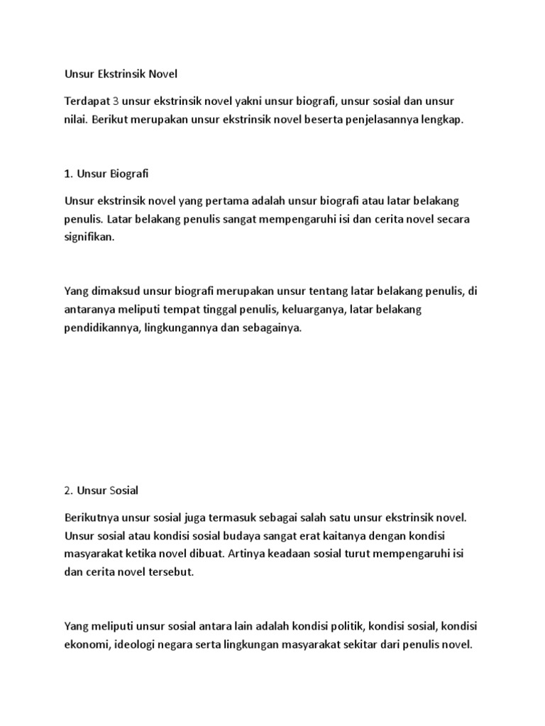 3 Unsur Ekstrinsik Novel Beserta Pengertian Dan Contohnya Lengkap