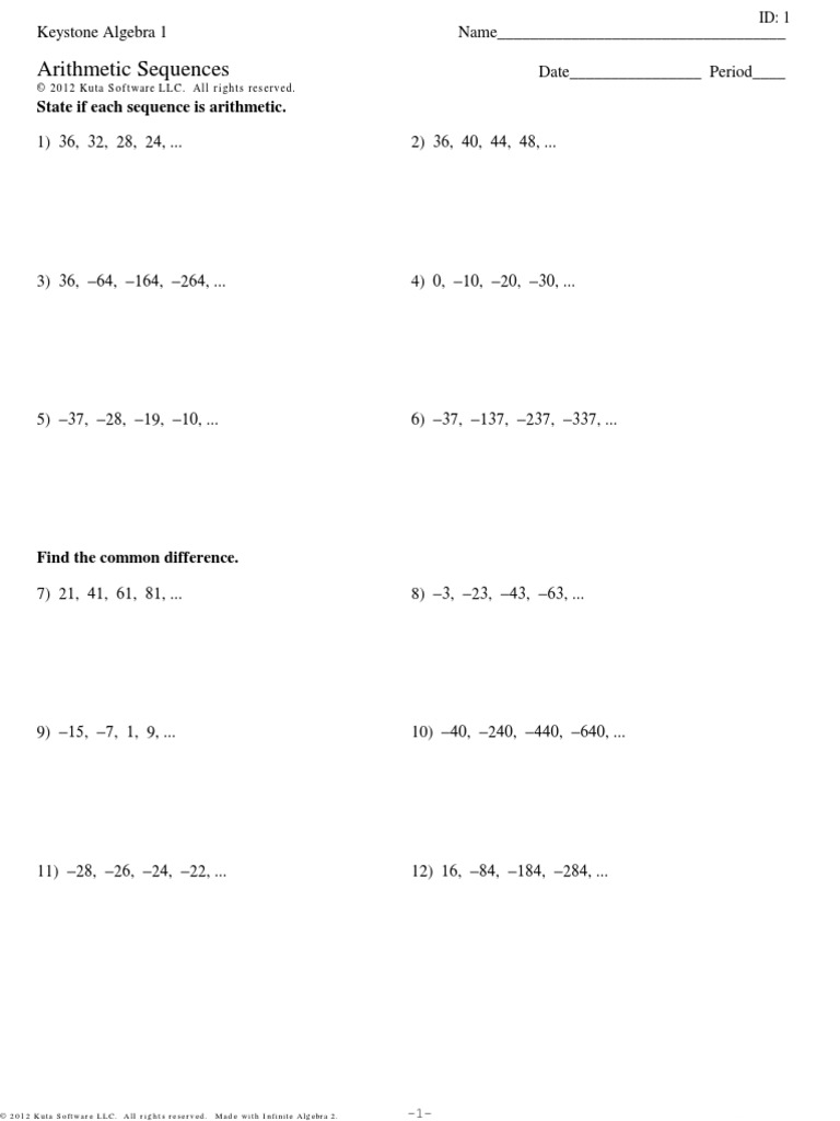 Arithmetic Sequences  Mathematical Logic  Algebra Regarding Arithmetic Sequence Worksheet Algebra 1