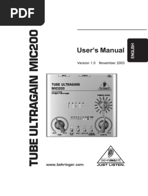 Behringer Mic200 Mic Tube Preamp User Manual Microphone Power