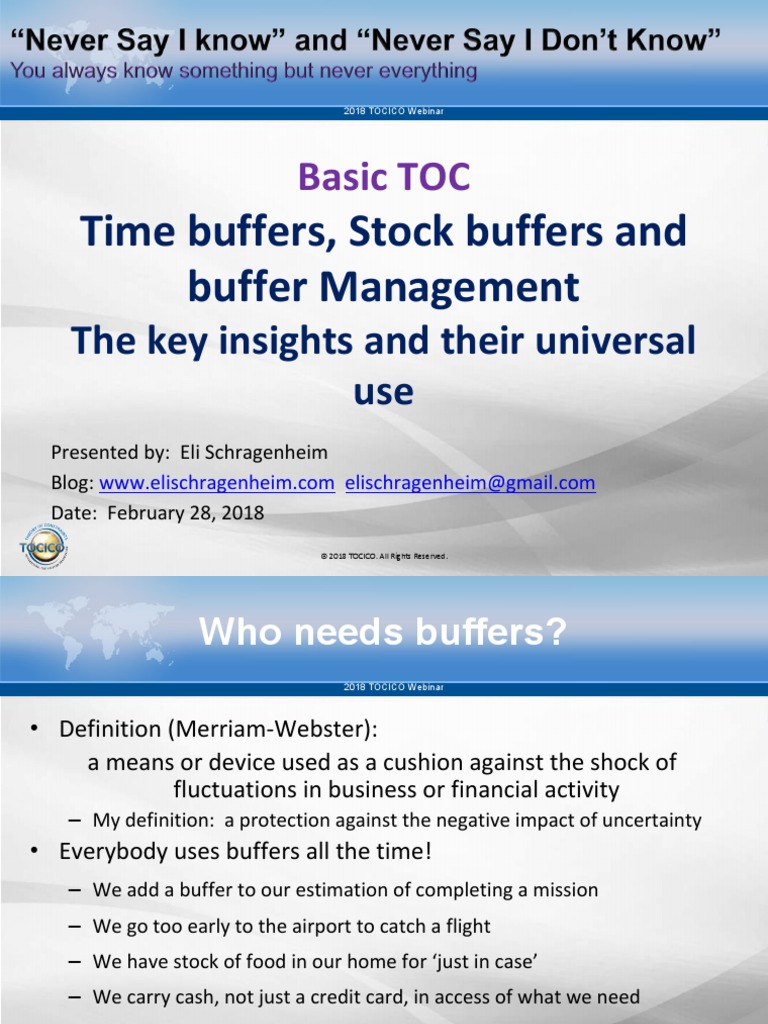 Time Buffers, Stock Buffers and Buffer Management: Basic TOC | PDF ...