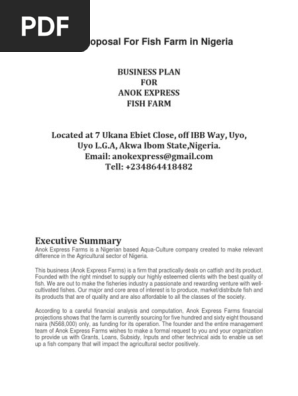 Business Proposal for Fish Farm in Nigeria