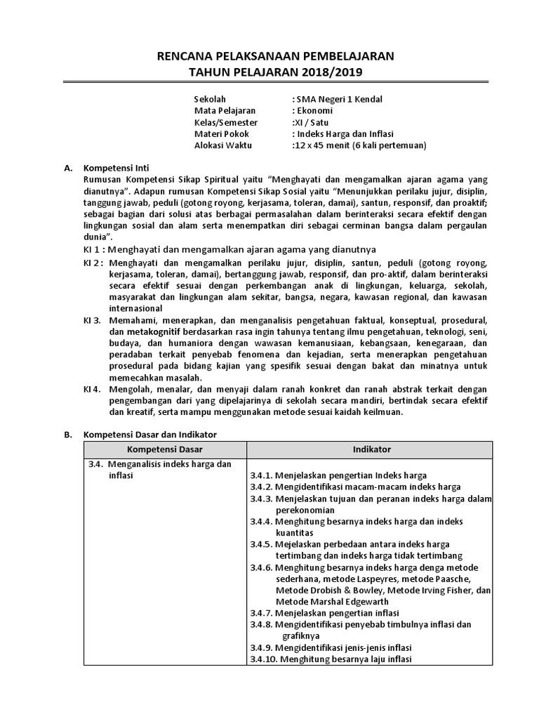 4 Rpp Kelas Xi Sem 1 3 4 Indek Harga Docx