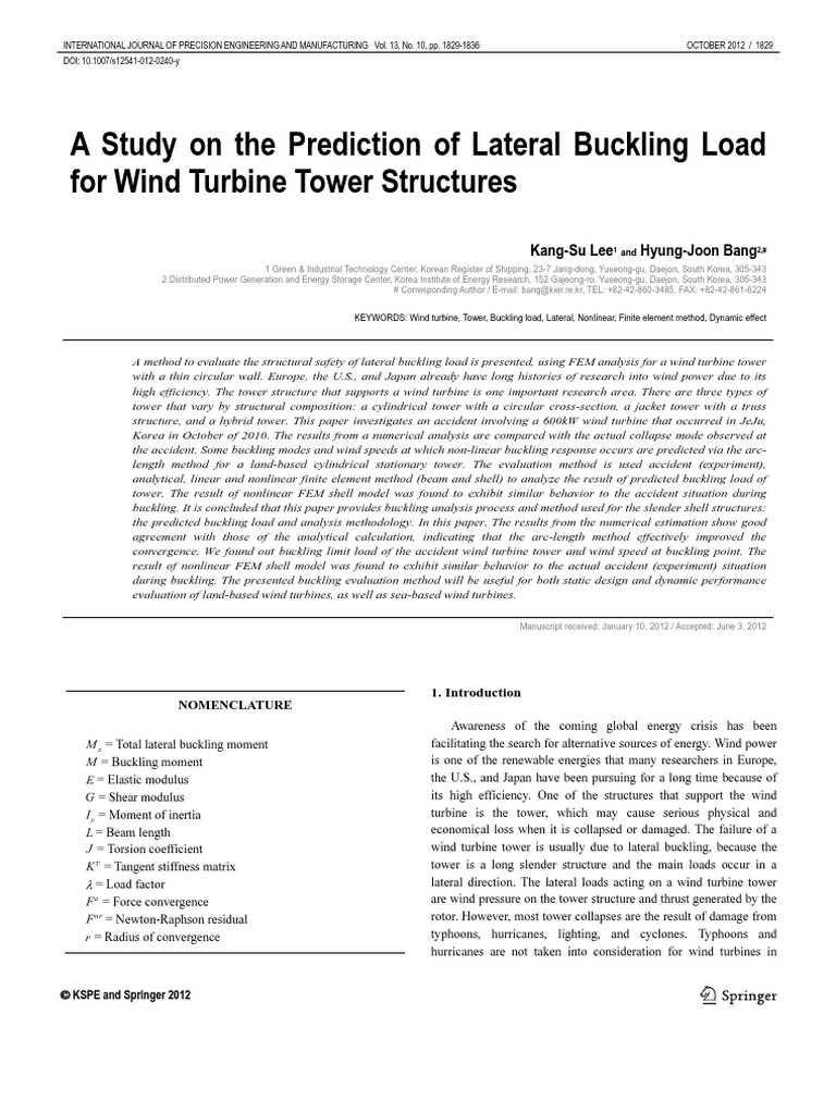 Lateral Buckling of Turbine Tower | PDF | Buckling | Bending