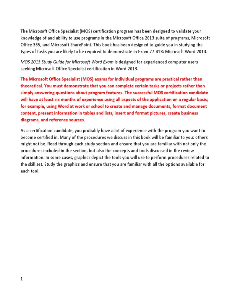 MOS 2013 Study Guide For Microsoft Word Exam Is Designed For ...