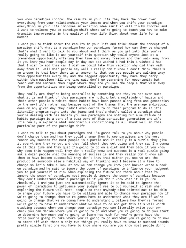 Paradigm Shift Bob Proctor Getting To Know You Ep 3 Pdf