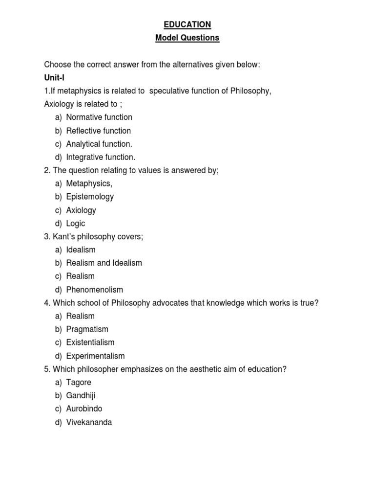 Education Model Questions PDF Thought Psychology